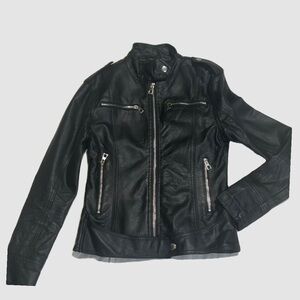 bebe Black Leather Jacket with Zipper Details